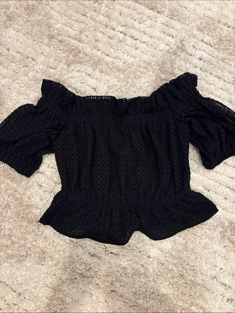 Express Black Off-Shoulder Eyelet Peplum Blouse